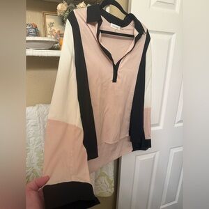 Calvin Klein Black and Cream Colorblock Blouse